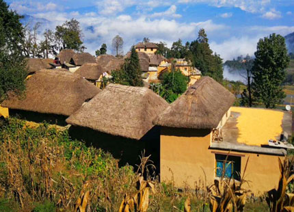 Village dans les rizières en terrasse de Yuanyang