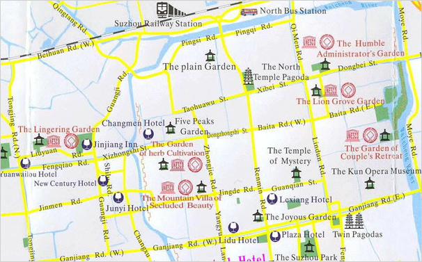 carte de sites touristiques de Suzhou