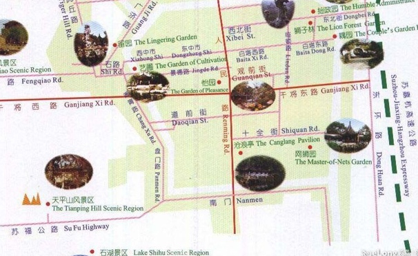 carte des jardins à Suzhou