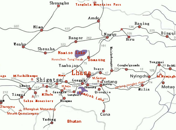 carte du voyage Tibet