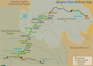 carte du train Tibet et Qinghai