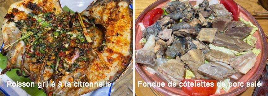 Poisson grillé à la citronnelle et Fondue de côtelettes de porc salé