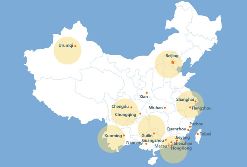 Carte de ville d'entrée pour le voyage France - Chine