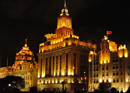 Evening lights show of the Bund in Shanghai