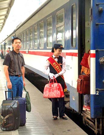 boarding train at platform