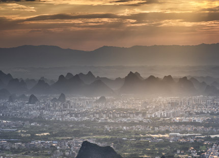 Guilin Yao Mountain at sunset